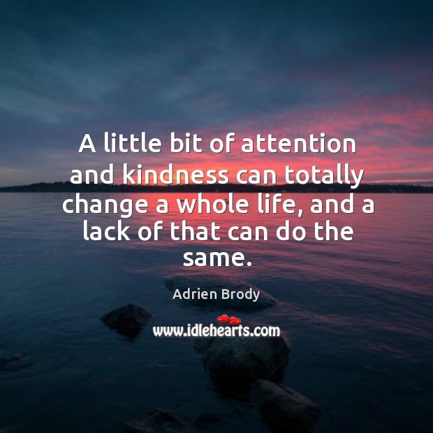 A little bit of attention and kindness can totally change a whole Adrien Brody Picture Quote