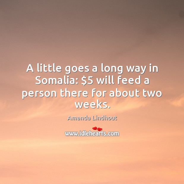A little goes a long way in Somalia: $5 will feed a person there for about two weeks. Amanda Lindhout Picture Quote