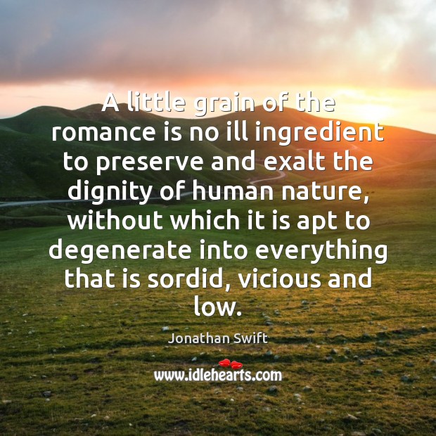 A little grain of the romance is no ill ingredient to preserve Jonathan Swift Picture Quote