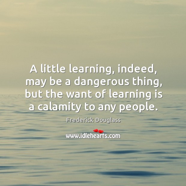 A little learning, indeed, may be a dangerous thing, but the want of learning is a calamity to any people. Frederick Douglass Picture Quote