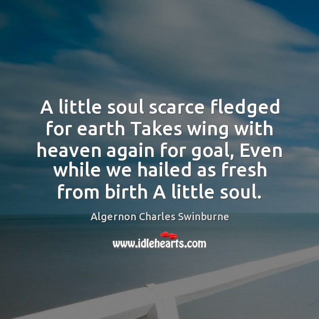 A little soul scarce fledged for earth Takes wing with heaven again Algernon Charles Swinburne Picture Quote