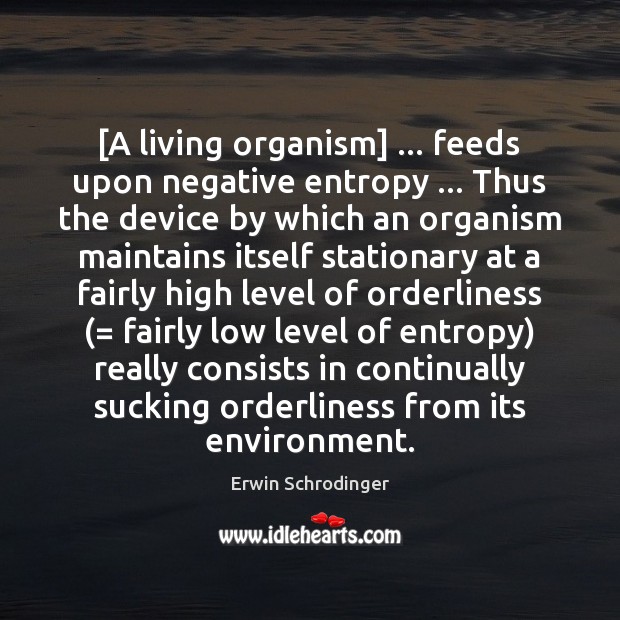 [A living organism] … feeds upon negative entropy … Thus the device by which Erwin Schrodinger Picture Quote