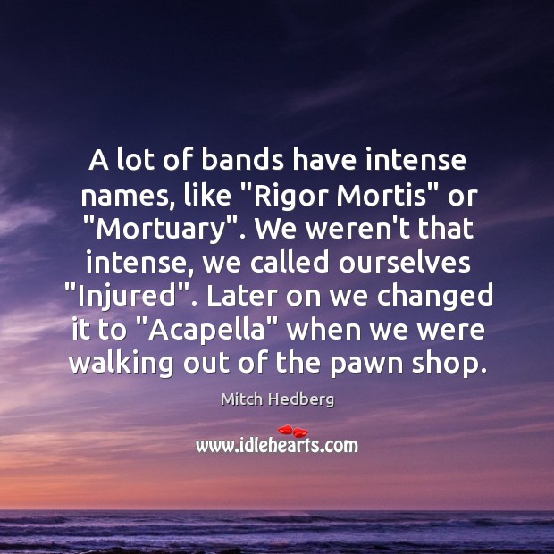 A lot of bands have intense names, like “Rigor Mortis” or “Mortuary”. Mitch Hedberg Picture Quote