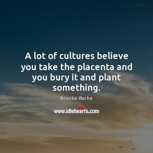 A lot of cultures believe you take the placenta and you bury it and plant something. Brooke Burke Picture Quote