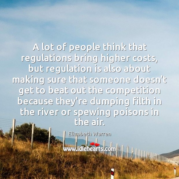 A lot of people think that regulations bring higher costs, but regulation Elizabeth Warren Picture Quote