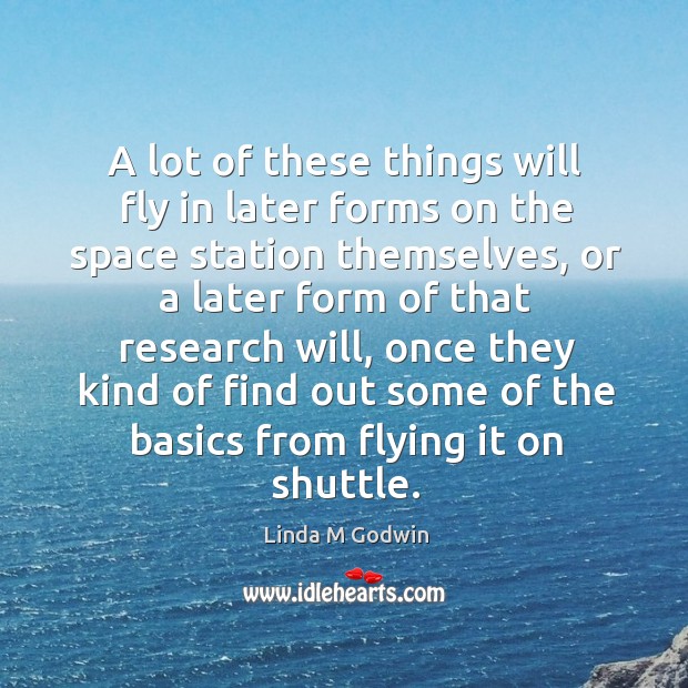 A lot of these things will fly in later forms on the space station themselves Linda M Godwin Picture Quote