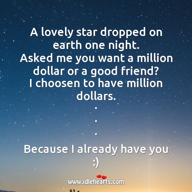 A lovely star dropped on earth one night. Friendship Messages Image