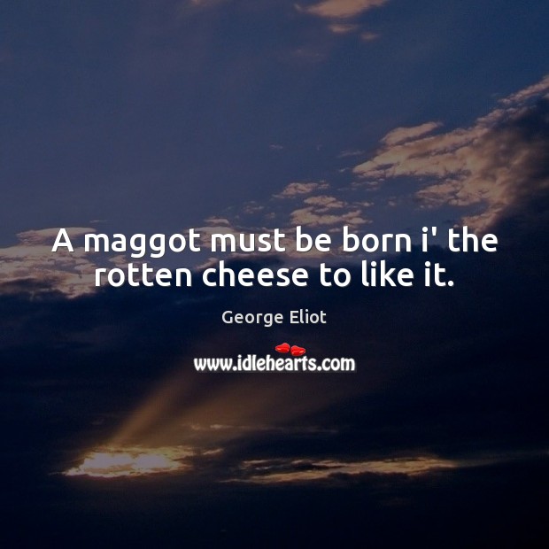 A maggot must be born i’ the rotten cheese to like it. George Eliot Picture Quote