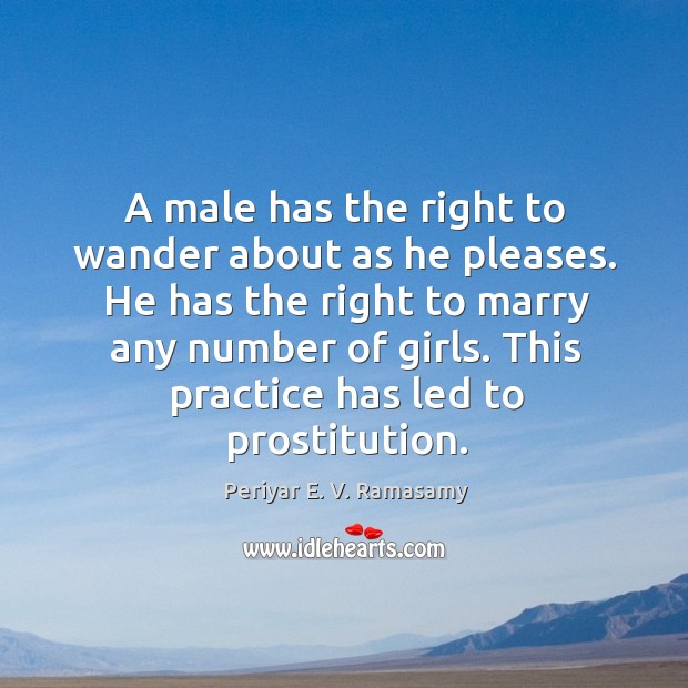 A male has the right to wander about as he pleases. He Periyar E. V. Ramasamy Picture Quote