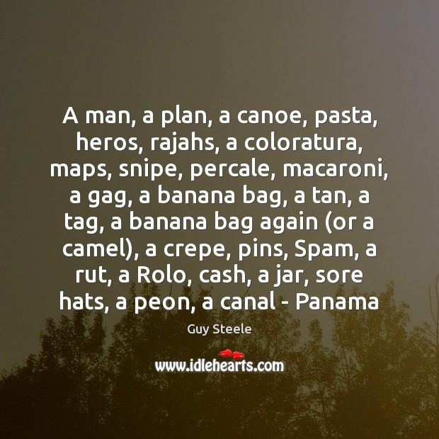 A man, a plan, a canoe, pasta, heros, rajahs, a coloratura, maps, Guy Steele Picture Quote