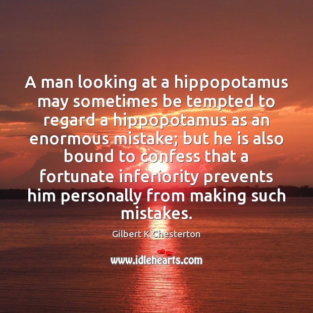 A man looking at a hippopotamus may sometimes be tempted to regard Image