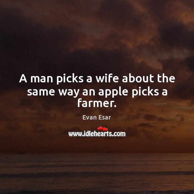 A man picks a wife about the same way an apple picks a farmer. Evan Esar Picture Quote