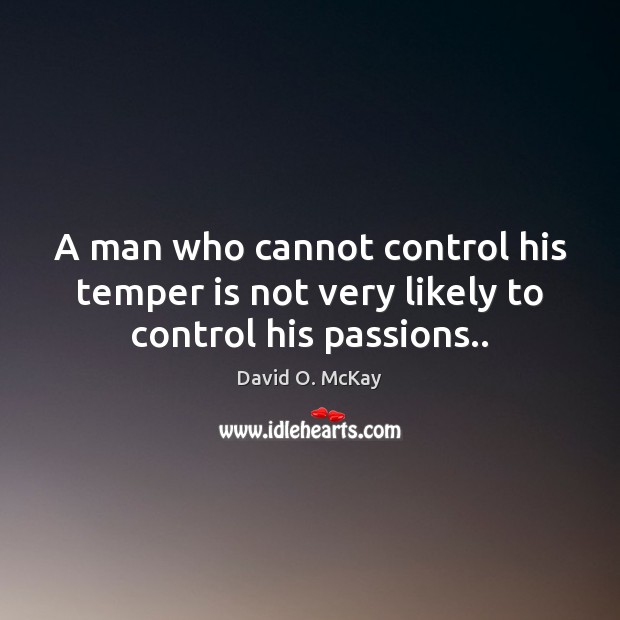 A man who cannot control his temper is not very likely to control his passions.. David O. McKay Picture Quote