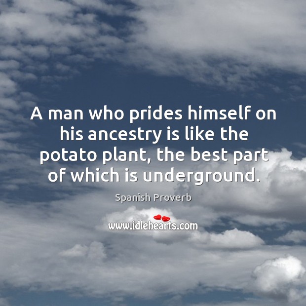 A man who prides himself on his ancestry is like the potato plant Spanish Proverbs Image