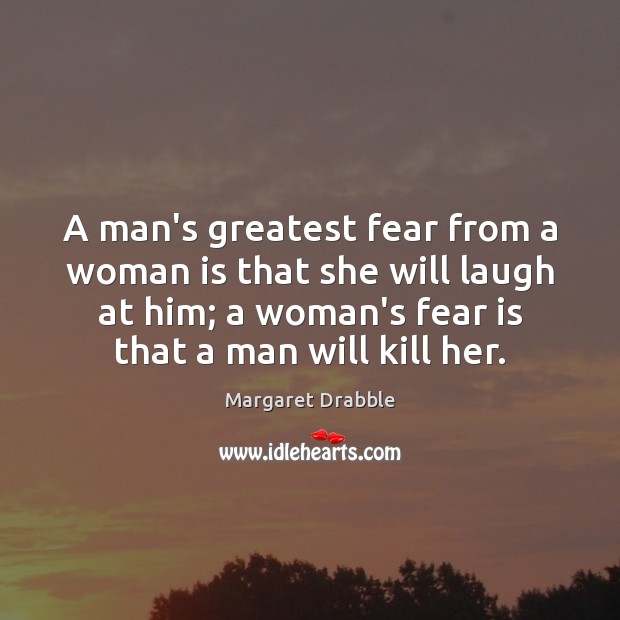 A man’s greatest fear from a woman is that she will laugh Margaret Drabble Picture Quote