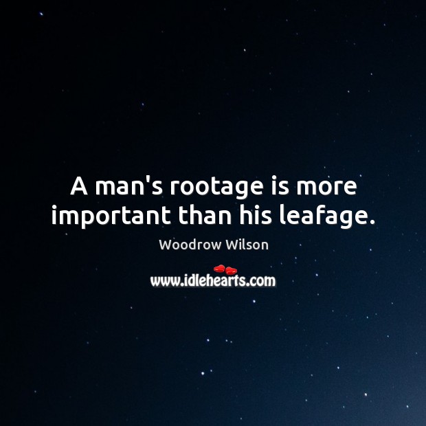 A man’s rootage is more important than his leafage. Woodrow Wilson Picture Quote