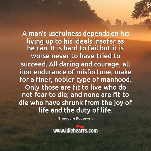 A man’s usefulness depends on his living up to his ideals insofar Theodore Roosevelt Picture Quote