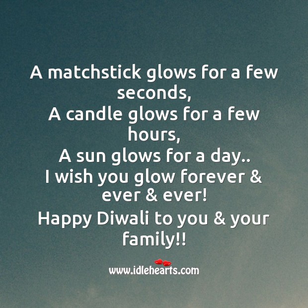 A matchstick glows for a few seconds Diwali Messages Image