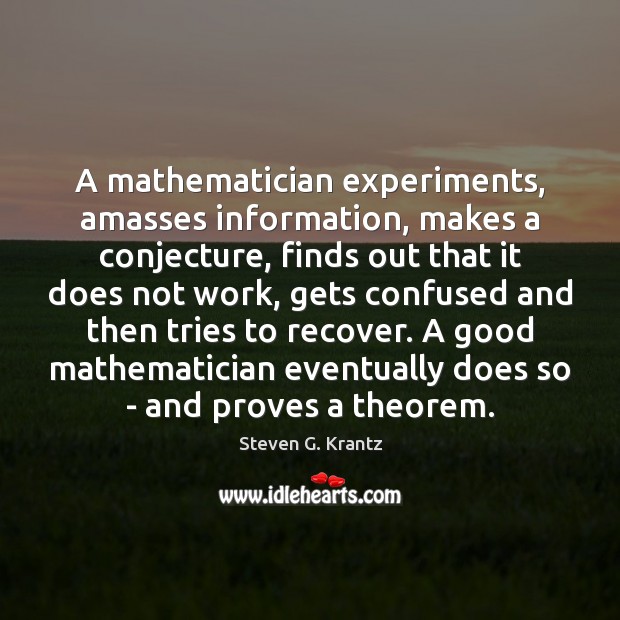 A mathematician experiments, amasses information, makes a conjecture, finds out that it 