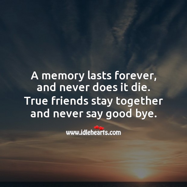 A memory lasts forever, and never does it die. Friendship Messages Image