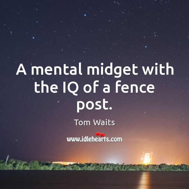 A mental midget with the IQ of a fence post. Tom Waits Picture Quote