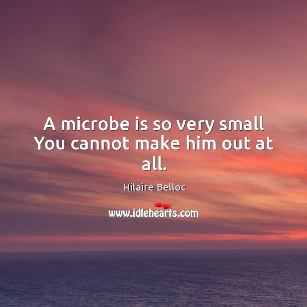 A microbe is so very small you cannot make him out at all. Hilaire Belloc Picture Quote