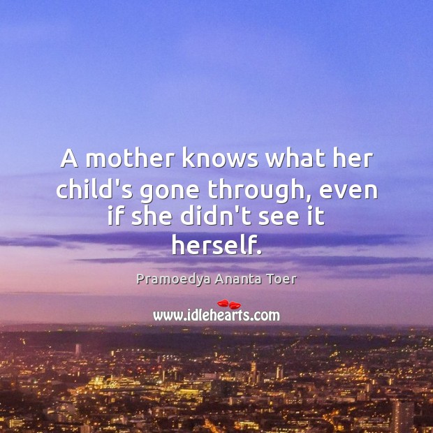 A mother knows what her child’s gone through, even if she didn’t see it herself. Pramoedya Ananta Toer Picture Quote