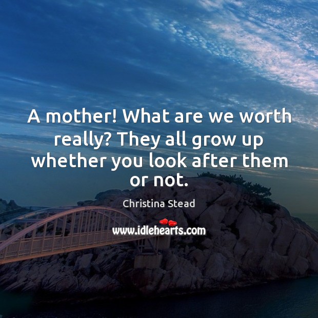 A mother! What are we worth really? They all grow up whether you look after them or not. Christina Stead Picture Quote