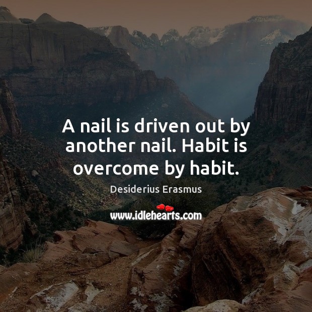 A nail is driven out by another nail. Habit is overcome by habit. Desiderius Erasmus Picture Quote