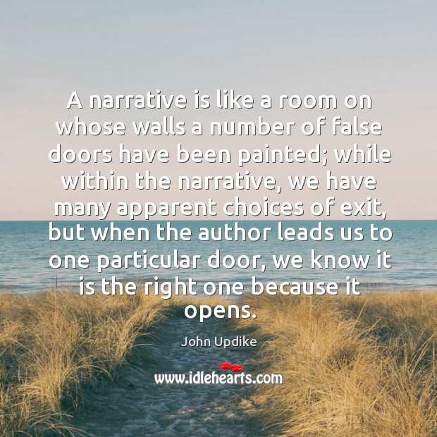 A narrative is like a room on whose walls a number of false doors have been painted John Updike Picture Quote