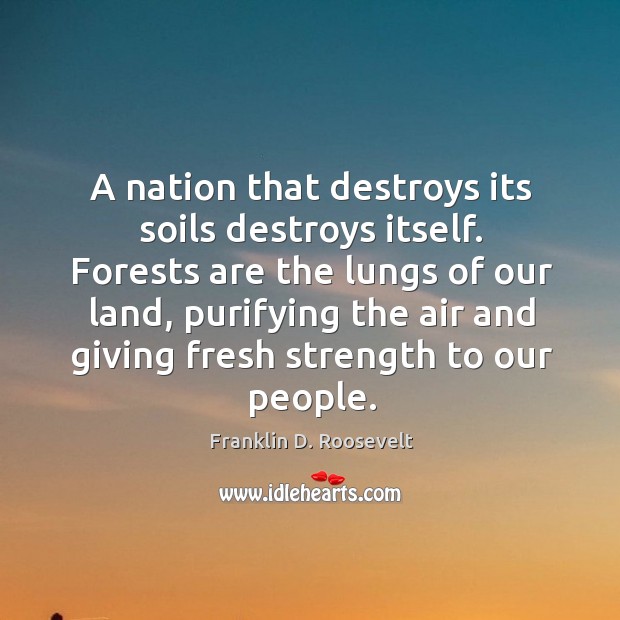 A nation that destroys its soils destroys itself. Franklin D. Roosevelt Picture Quote