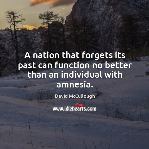 A nation that forgets its past can function no better than an individual with amnesia. David McCullough Picture Quote