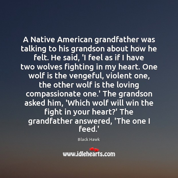 A Native American grandfather was talking to his grandson about how he Black Hawk Picture Quote