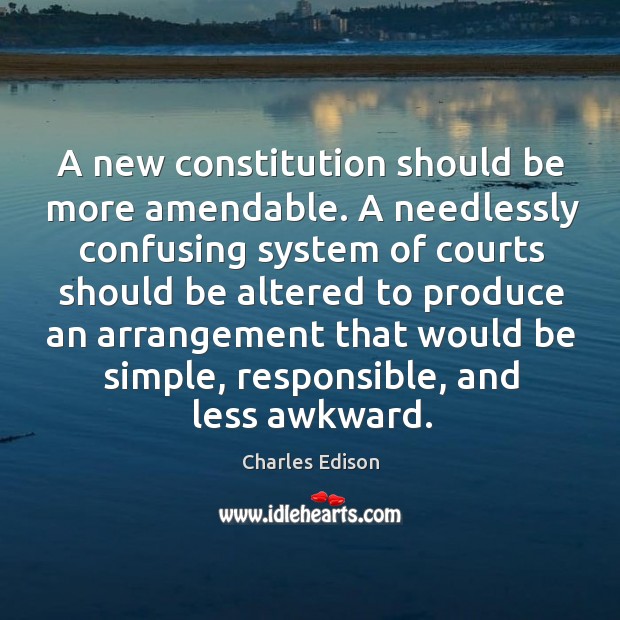 A new constitution should be more amendable. A needlessly confusing system of courts Charles Edison Picture Quote