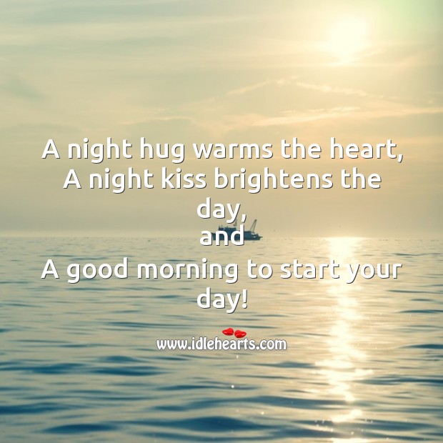 A night hug warms the heart Start Your Day Quotes Image