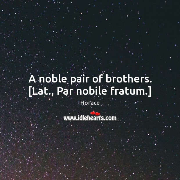 A noble pair of brothers. [Lat., Par nobile fratum.] Horace Picture Quote