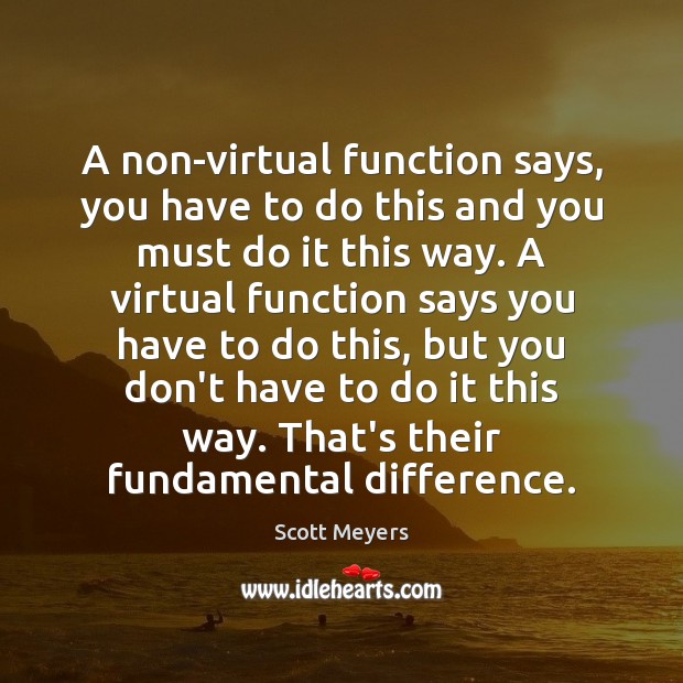 A non-virtual function says, you have to do this and you must Scott Meyers Picture Quote