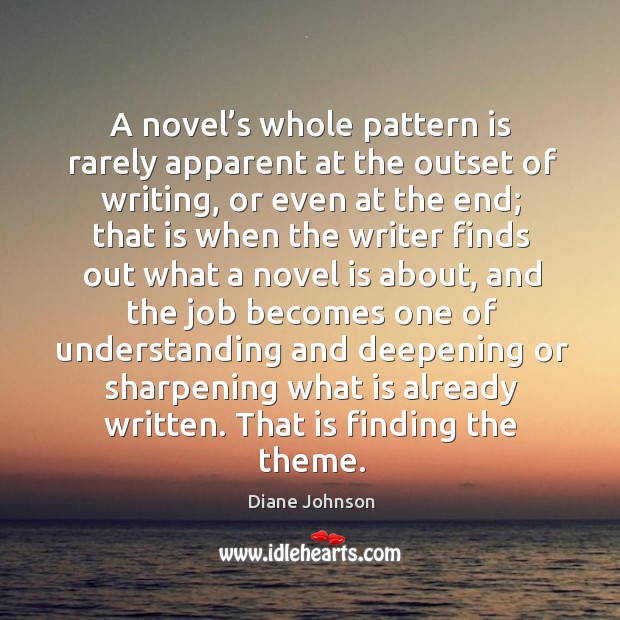 A novel’s whole pattern is rarely apparent at the outset of writing, or even at the end; Diane Johnson Picture Quote