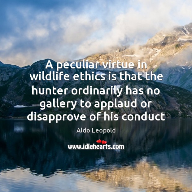 A peculiar virtue in wildlife ethics is that the hunter ordinarily has Image