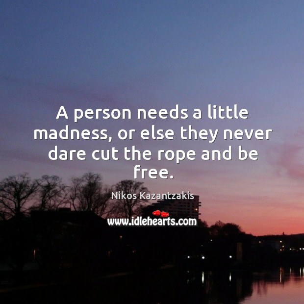 A person needs a little madness, or else they never dare cut the rope and be free. Nikos Kazantzakis Picture Quote