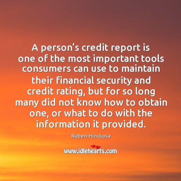A person’s credit report is one of the most important tools Ruben Hinojosa Picture Quote