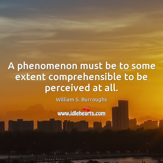 A phenomenon must be to some extent comprehensible to be perceived at all. William S. Burroughs Picture Quote