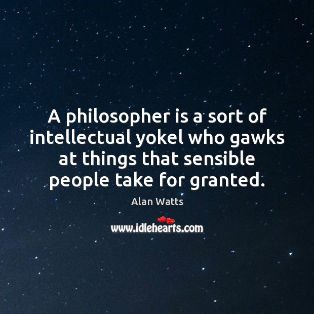 A philosopher is a sort of intellectual yokel who gawks at things Alan Watts Picture Quote