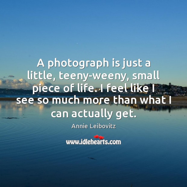 A photograph is just a little, teeny-weeny, small piece of life. I Annie Leibovitz Picture Quote
