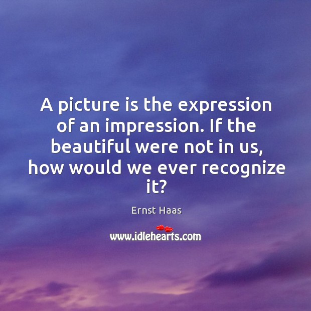 A picture is the expression of an impression. If the beautiful were not in us, how would we ever recognize it? Ernst Haas Picture Quote