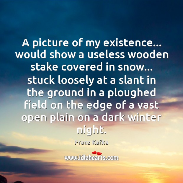 A picture of my existence… would show a useless wooden stake covered Franz Kafka Picture Quote