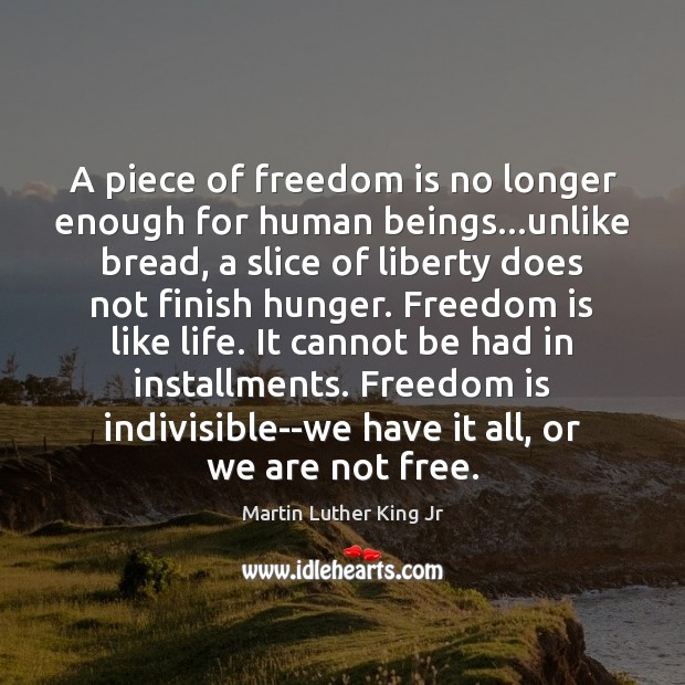 A piece of freedom is no longer enough for human beings…unlike Freedom Quotes Image