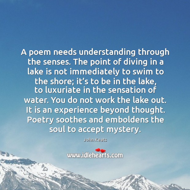 A poem needs understanding through the senses. The point of diving in Image