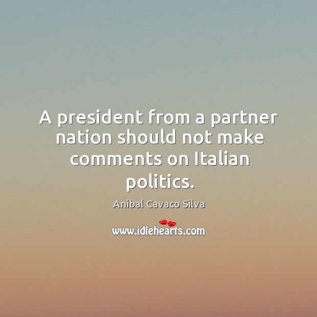 A president from a partner nation should not make comments on Italian politics. Anibal Cavaco Silva Picture Quote