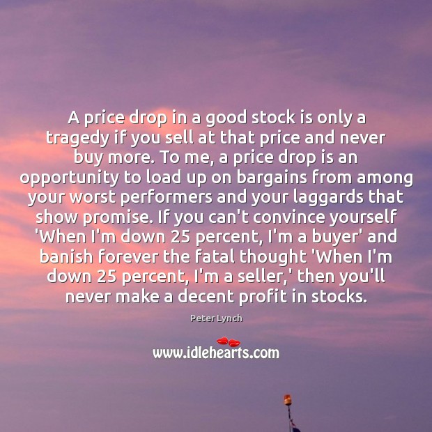 A price drop in a good stock is only a tragedy if Peter Lynch Picture Quote